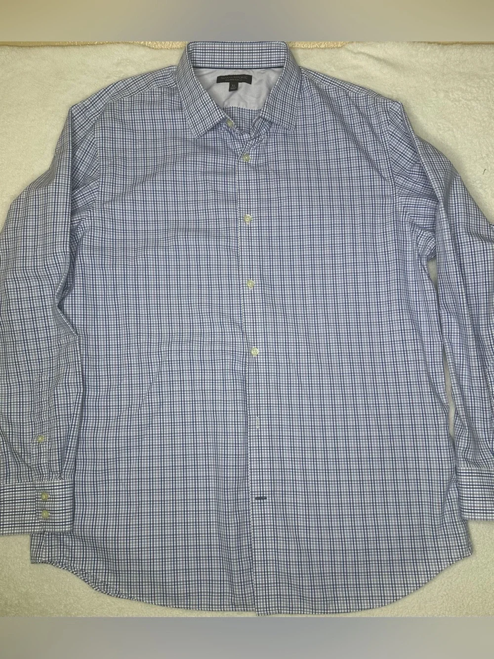 Banana Republic Men’s XL Non-Iron Slim Fit Blue White Micro Check Dress Shirt